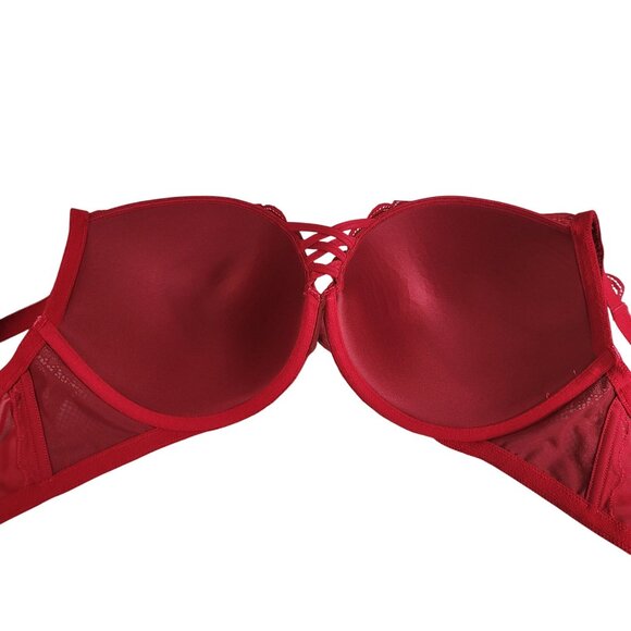 Torrid XO Plunge Push Up Bra Red 40DDD Underwire Adj 360 Back Smoothing Lace - Picture 6 of 11